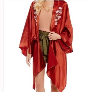 Gianni Bini Embroidered Flowers Satin Kimono Jacket